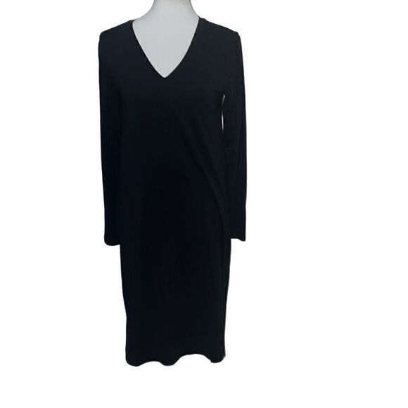 Universal Standard Tesino Black Long Sleeve Jersey Dress V-Neck T-Shirt 2XS 6-8 - Picture 2 of 7